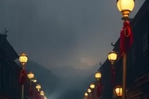 都市剧《半城烟火》剧照，夜市摊位与灯串